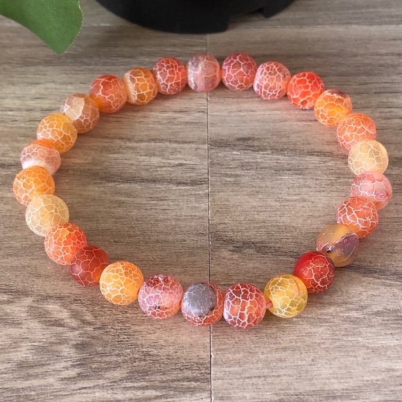 Orange Weathered Stone Beads Stretchable Bracelet 7" - 8mm Beads Best Gift - Picture 2 of 2
